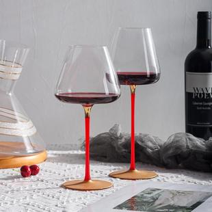 家用奢华葡萄酒高档大号高脚杯酒具 金底红杆系列勃艮第红酒杯套装