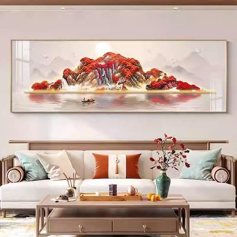 鸿运当头客厅挂画背有靠山办公室山水画大气高级装饰画背景墙壁画