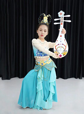 敦煌舞蹈服儿童女独舞青莲升舞蹈服装遇见飞天天女反弹琵琶演出服
