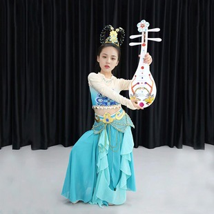 敦煌舞蹈服儿童女独舞青莲升舞蹈服装遇见飞天天女反弹琵琶演出服