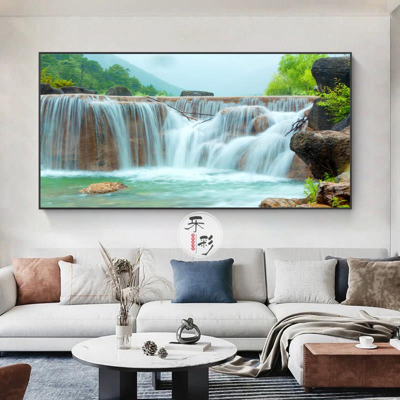 山水瀑布流水金山挂画客厅装饰画企业办公室风水画风景画挂墙壁画