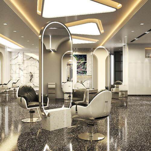 理发店镜子大理石地板镜子高雅网红发廊镜子发廊特别烫发和染色单