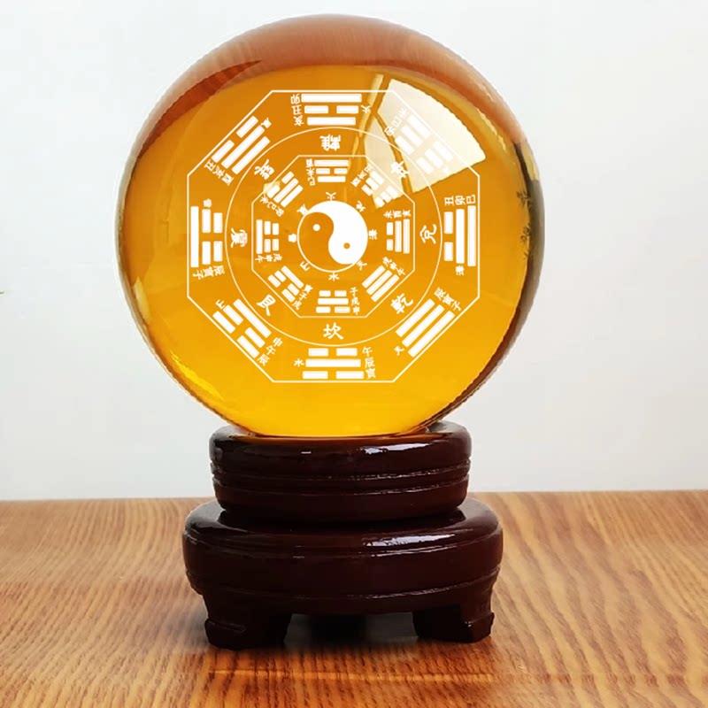 手工太极八卦水晶玻璃球摆件内雕居家装饰品卧室客厅玄关办公桌面