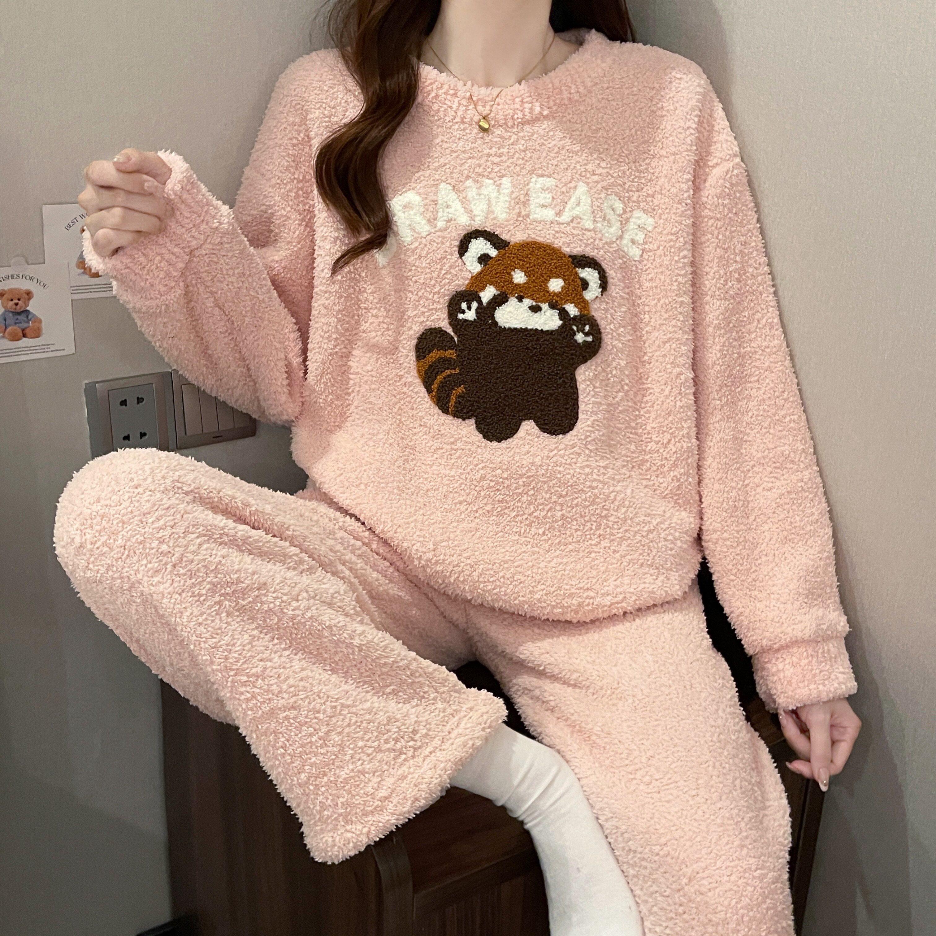 半边绒睡衣女款冬季加厚加绒珊瑚绒日系可爱简约风套装冬天家居服