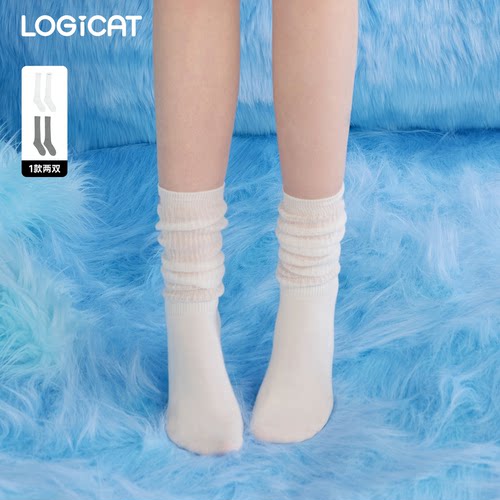 LOGICAT堆堆袜百搭吸汗透气男女袜子2026新款夏季薄款白色中简袜
