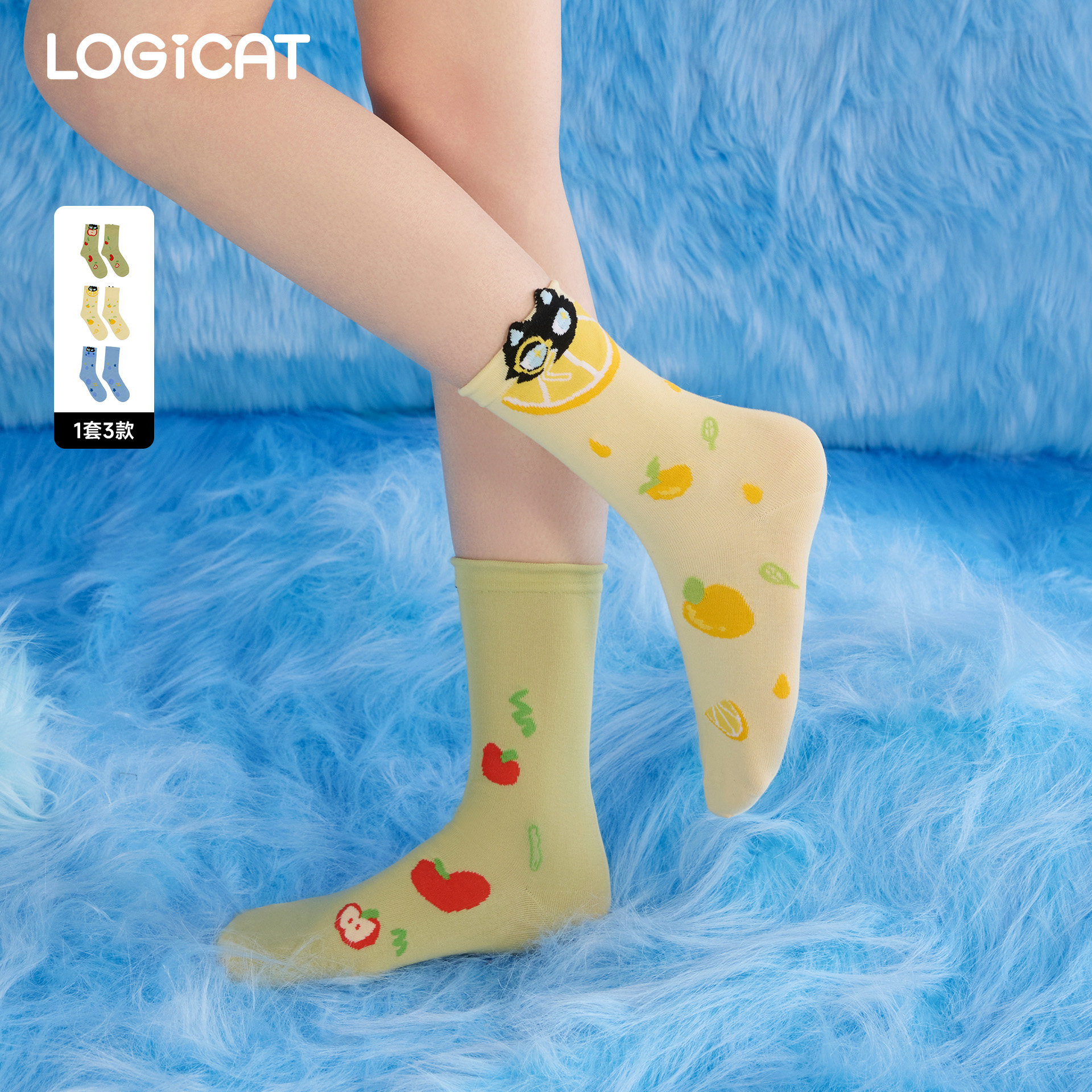 LOGICAT水果袜子苹果橙蓝莓百搭吸汗透气男女袜子夏季薄款中筒袜图片