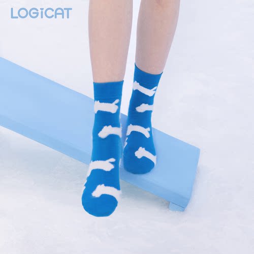 LOGICAT猫条袜子舒适百搭柔软可爱趣味猫条夏季薄款男女中筒袜