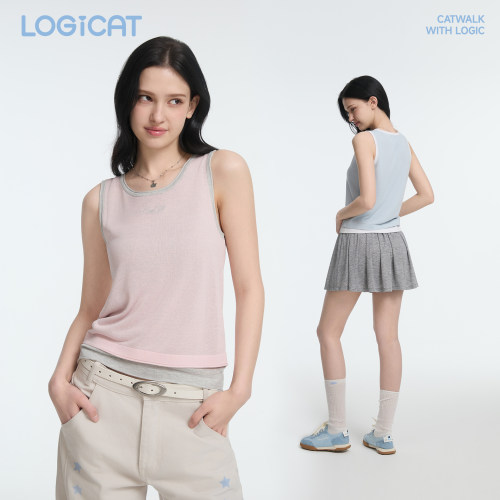 LOGICAT宽背心蓝粉2026夏季新款百搭打底内搭无袖上衣宽肩吊带