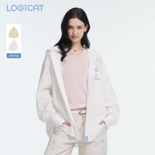 LOGICAT衬衫2026新款宽松阔版休闲百搭宽松外搭猫咪刺绣连帽外套