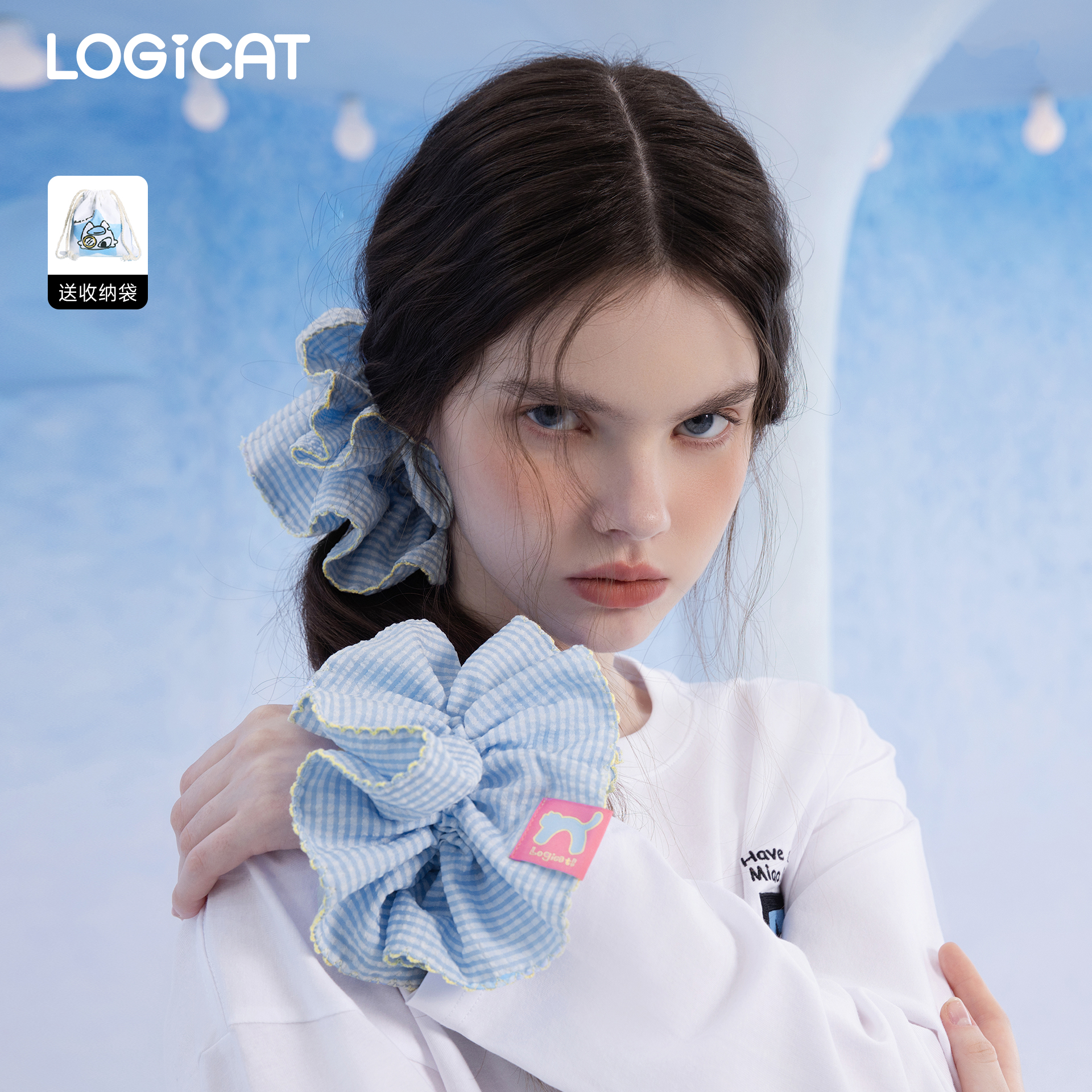 LOGICAT格子猫大肠发圈高弹耐用发绳柔软睡眠不伤发秋冬新款发饰