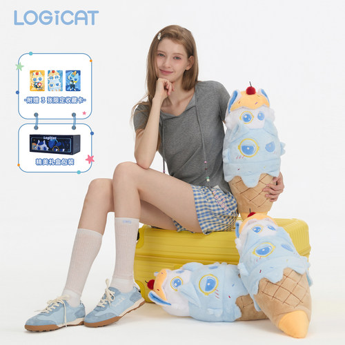 LOGICAT冰淇淋抱枕原创可爱叠叠猫柔软毛绒睡觉午休陪伴玩偶靠枕