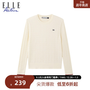 简约休闲宽松显瘦女长袖 针织衫 上衣 ACTIVE圆领毛衣25年秋款 ELLE