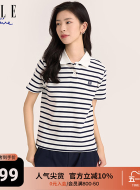 ELLE ACTIVE女装polo衫短袖t恤新款翻领宽松运动休闲舒适透气上衣