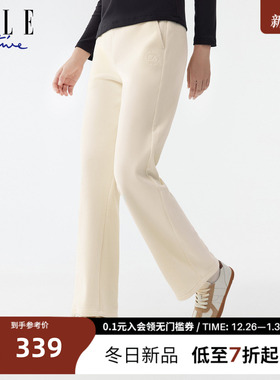 ELLE ACTIVE加绒直筒裤25年秋款亲肤保暖灯芯绒长裤女阔腿休闲裤
