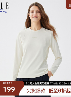ELLE ACTIVE圆领t恤25年秋款休闲简约上衣舒适透气长袖运动T恤女