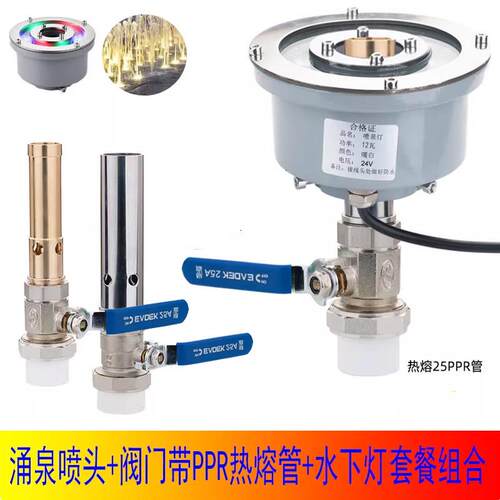 景观喷泉喷头套装涌泉灯LED防水专用水底灯不锈钢中孔七彩变光灯