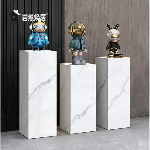 轻奢大理石底座摆件展示台客厅玄关落地装饰柱岩板立柱花架可定制