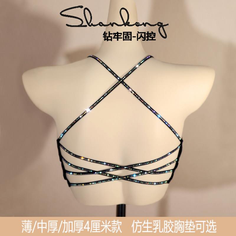美背细带吊带小背心冰丝闪控原创不跑杯带胸垫防走光抹胸钻内衣女