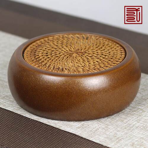 陶瓷壶承盘中式养壶垫藤编垫可储水式茶托盘杯垫粗陶壶托小号茶盘