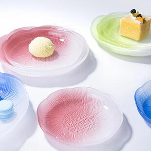 餐盘家用餐具高级感清新ins蛋糕托盘甜点盘 渐变玻璃水果盘子日式