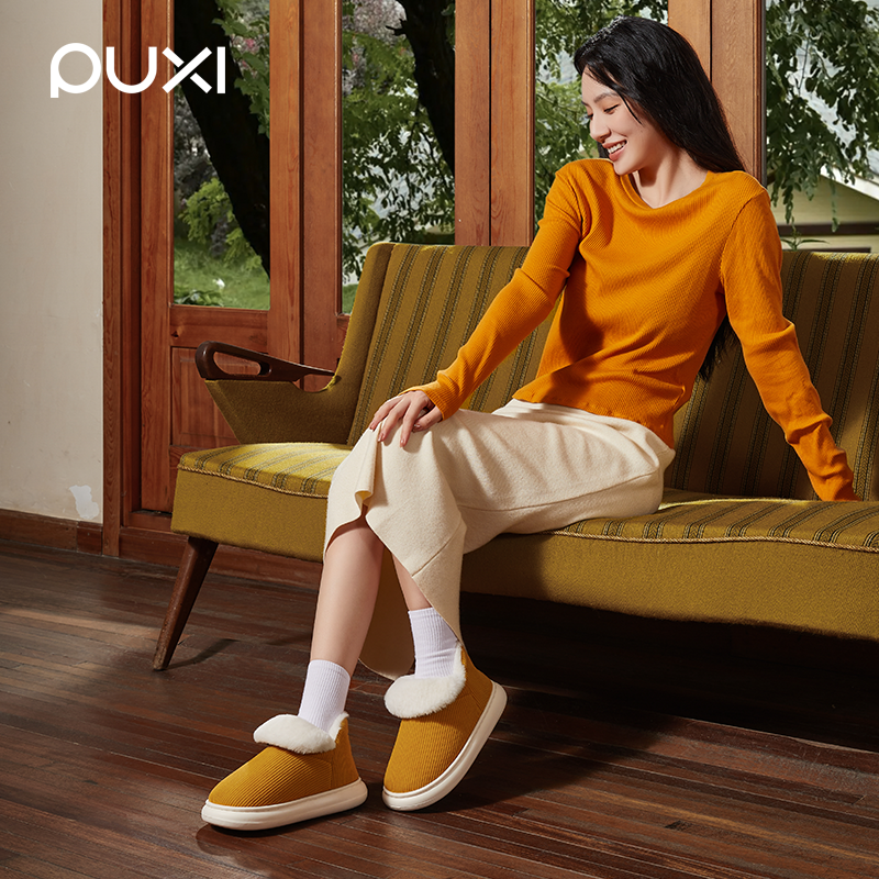 朴西男士灯芯绒包跟棉拖鞋秋冬季家居家用室内防滑加绒保暖棉鞋女