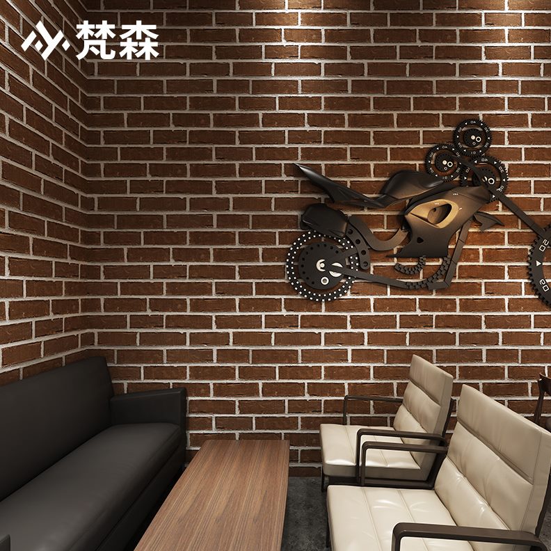 砖红砖青砖文化石仿古砖砖纹墙纸非自粘红色头复古壁纸店铺装修块