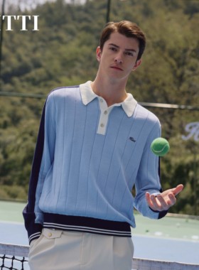 Hitti2025春夏新款拼接polo衫长袖男士运动休闲百搭