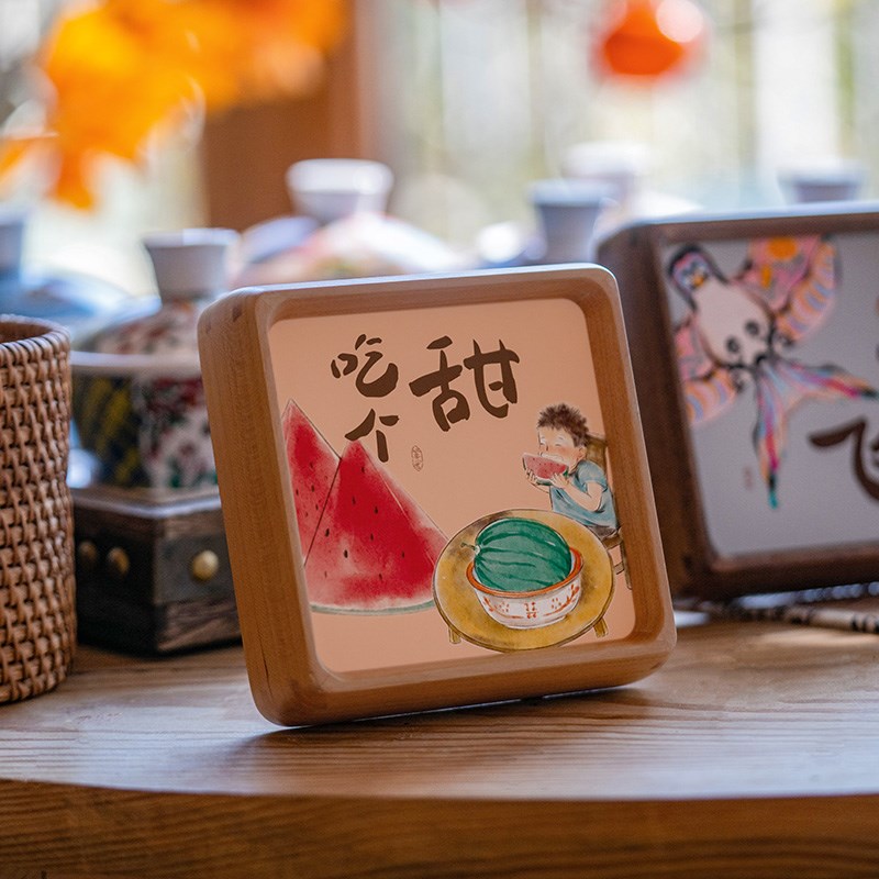 2025蛇年办公室桌面装饰画摆台过年好寓意创意摆件家用实木小相框