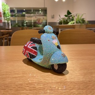 存钱罐摆件创意家居摆饰 贴钻DIY手工英伦风树脂手绘复古摩托车