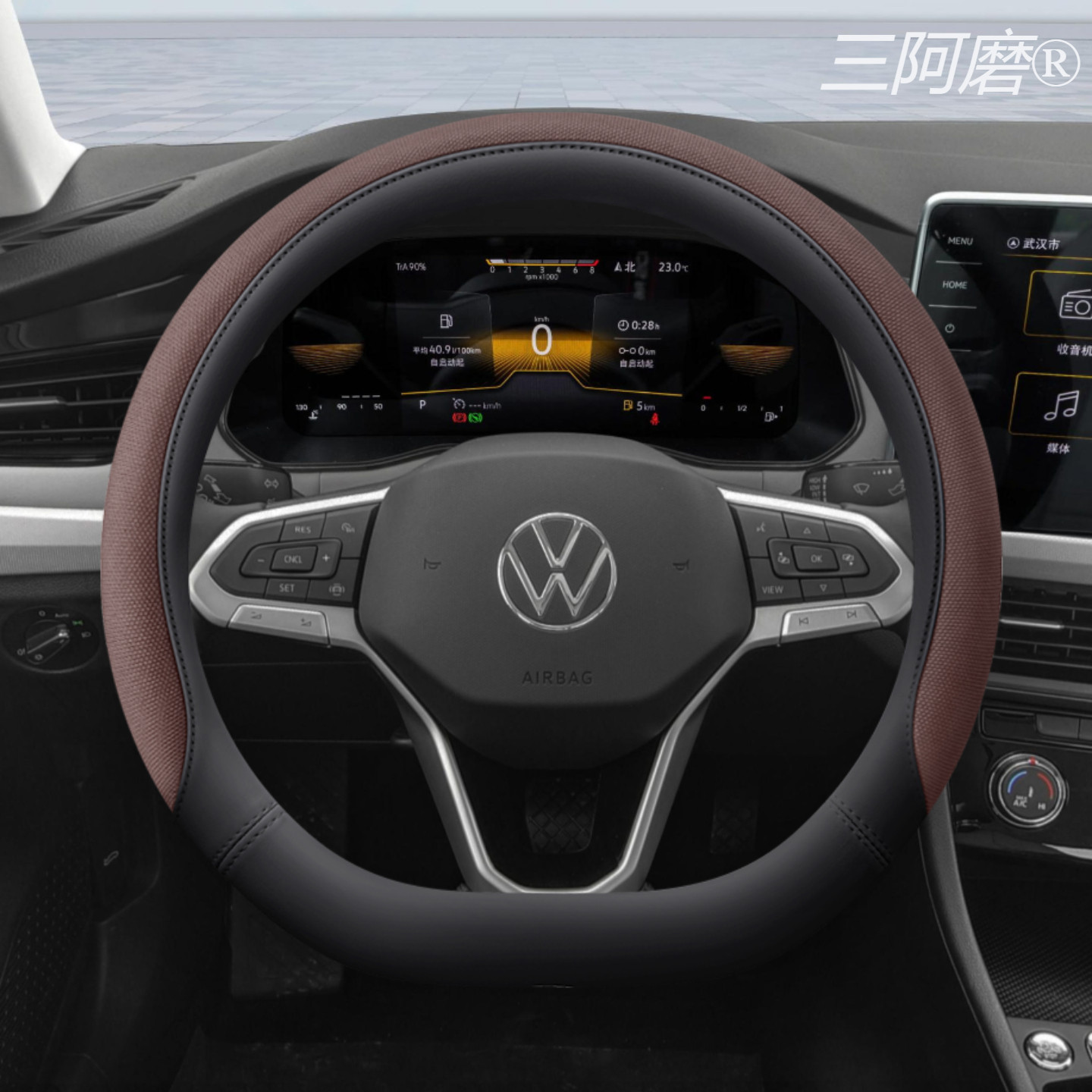大众新宝来朗逸凌度高尔夫速腾迈腾POLO捷达冰丝手缝方向盘套把套