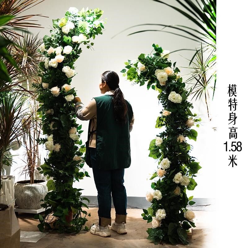 森系婚庆牛角花门羊角门树枝花艺拱门花架子弧形户外草坪婚礼道具