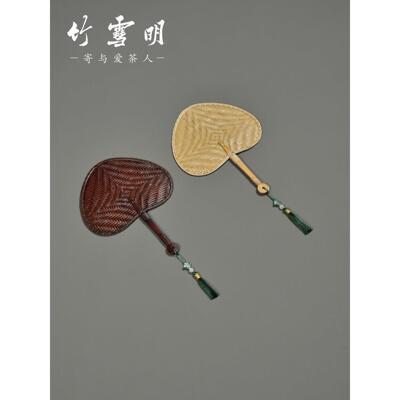 竹雪明|蟠桃竹编扇子覆古心形扇芭蕉扇家用团扇中国风桃形青蓖扇