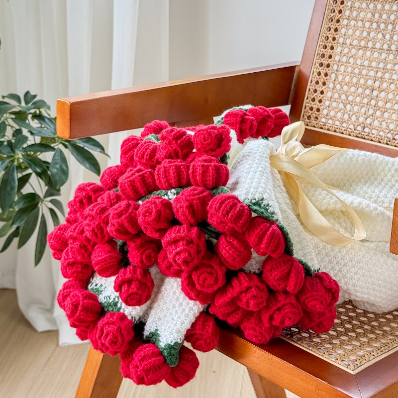 手工玫瑰花毯子成品花束毯子针织披肩毛毯盖腿小毯子午休毯露营毯