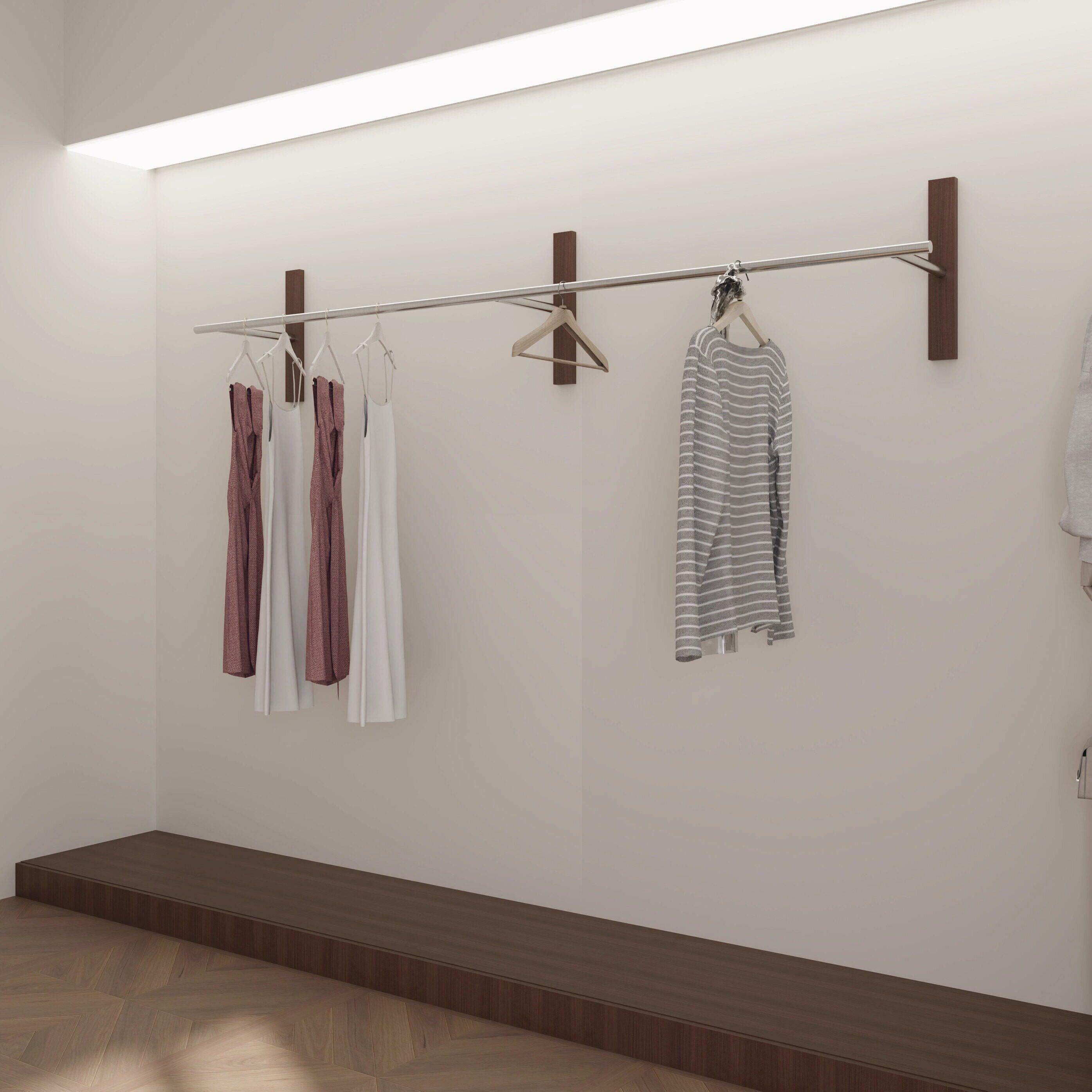 服装店展示架上墙衣服架圆管正挂侧挂男装女装店壁挂式胡桃衣挂架
