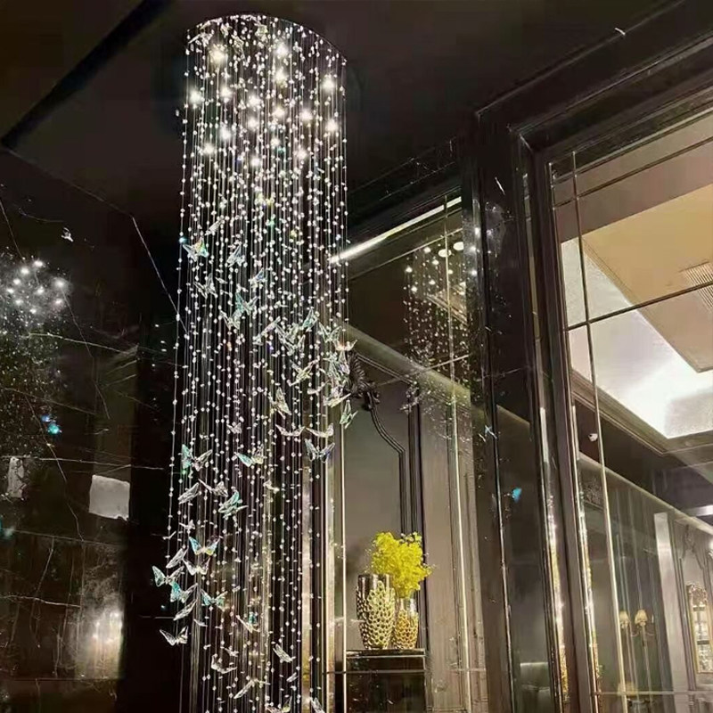2021新款北欧轻奢蝴蝶水晶客厅吊灯简约现代卧室餐厅复式楼梯灯具