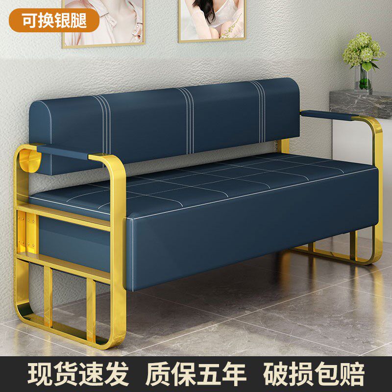 美发店休息区沙发理髲店沙发等候椅网红发廊客人长条专用等待椅子