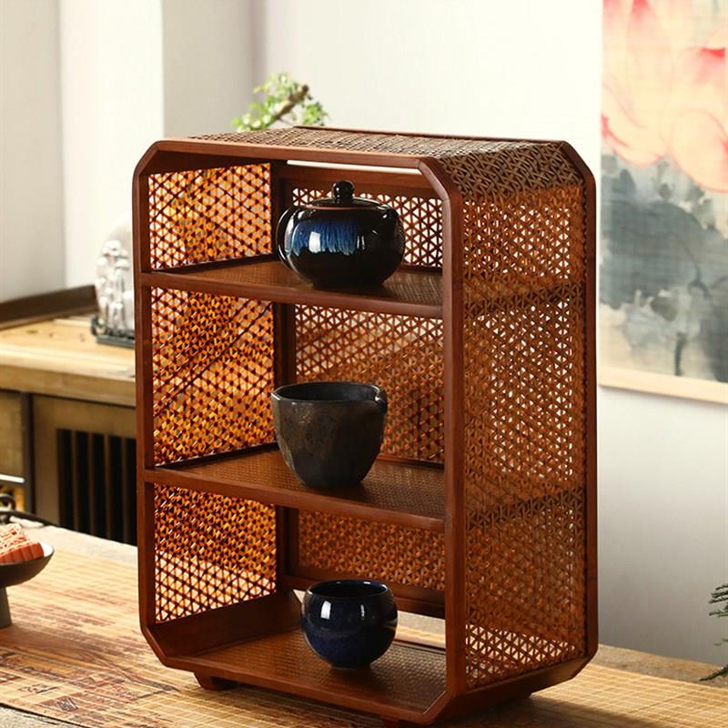 竹编大漆茶棚桌面博古架展示架茶具收纳置物架复古多宝阁茶室摆件