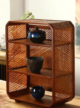 竹编大漆茶棚桌面博古架展示架茶具收纳置物架复古多宝阁茶室摆件