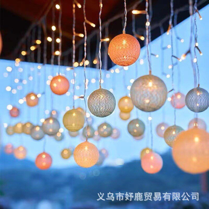 户外露营防水庭院太阳能线球瀑布灯串灯花园阳台屋檐吊灯氛围灯