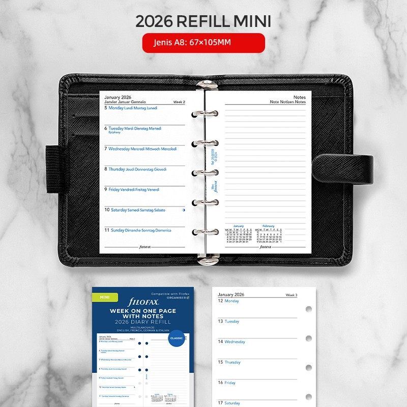 【2026年周计画内页】英国进口Filofax活页手帐本内页替芯一周两
