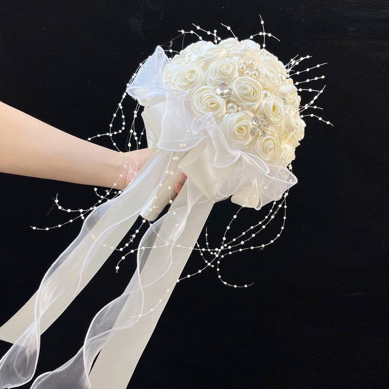 高级出嫁手捧花成品仿真花重工高级感波浪纱手捧花束闺蜜结婚礼物