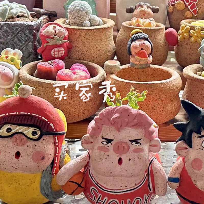 【炻陶猪新年款】陶瓷多肉花盆可爱卡通小猪猪粗陶绿植pp肉锥