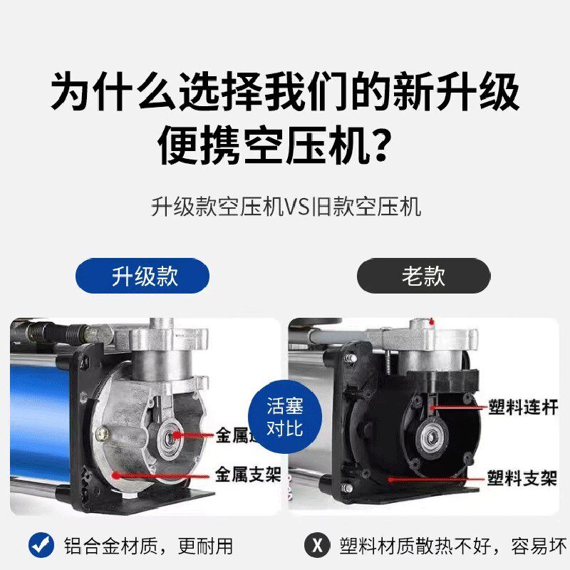电瓶电动车充气泵双缸迷你空压机 36v60v72V通用修车便携式打气筒