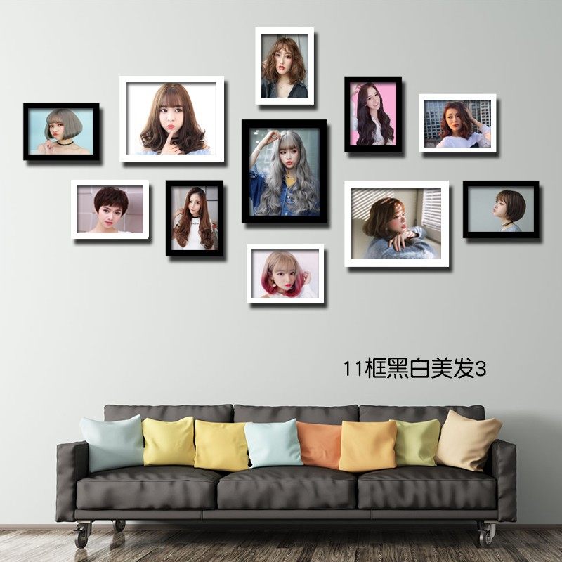 美发店装饰背景墙复古理发店组合相框装饰画发廊发型图片壁画挂画
