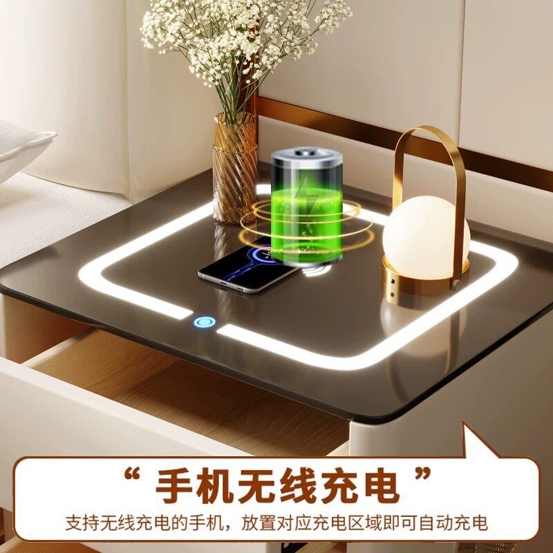 智能床头柜无线充电带感应灯密码锁蓝牙音响USB排插卧室床边收纳