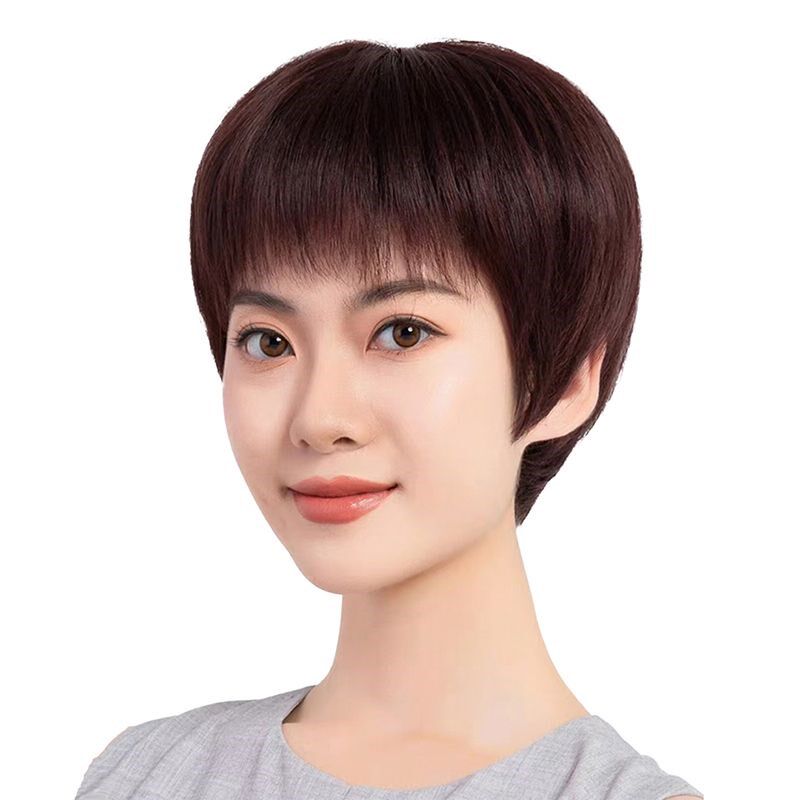 许昌轻薄透气款女士假发真发全真人发全头套中老年妈妈手勾短直发
