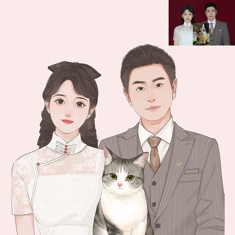 手绘头像定制情侣头像一家三口全家福照片转手绘卡通漫画设计约稿