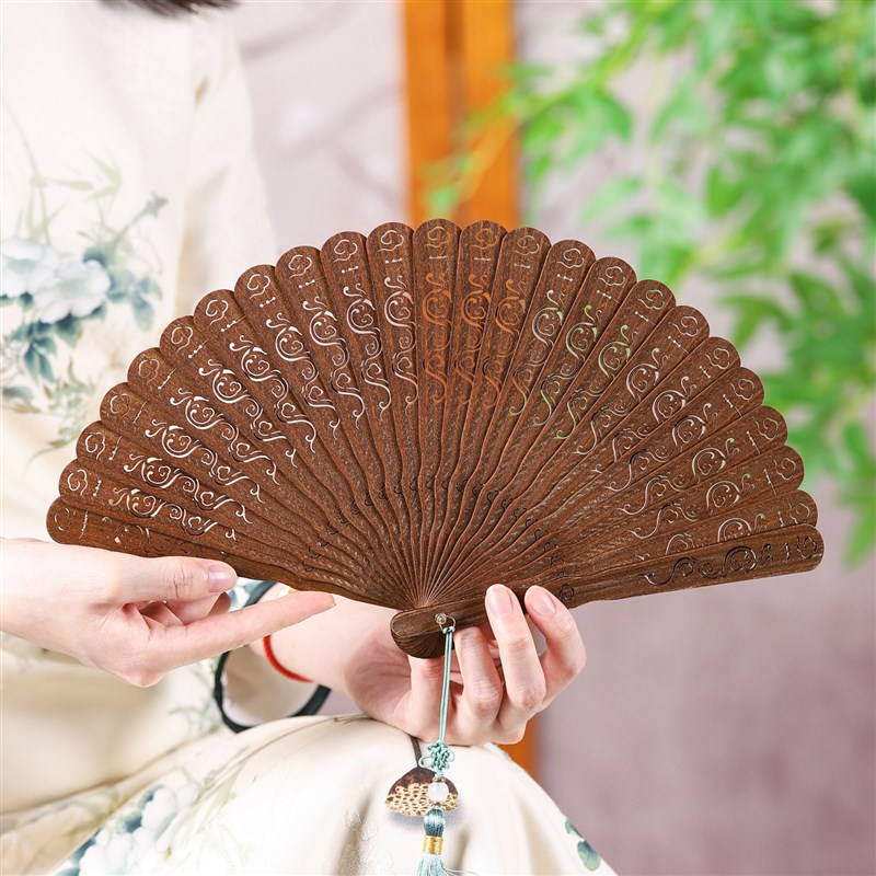 【祥云如意】檀木折扇檀香扇中国风仙气新中式绿檀扇子古风高颜值