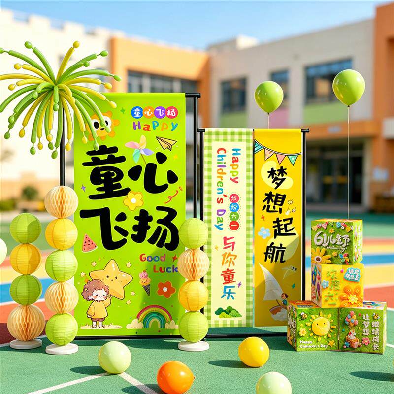 六一儿童节学校幼儿园活动场景布置支架挂布条幅拍照背景气球装饰