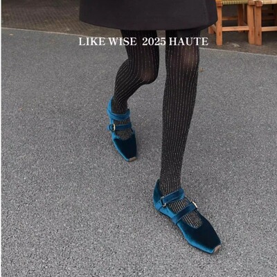 LIKE WISE HAUTE·3CM小猪鼻方头丝绒气质柔软百搭玛丽珍单鞋